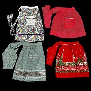Lot of 4 1950s 1960s Kitchen Half APRONS Embroidery Handmade w/ Pockets